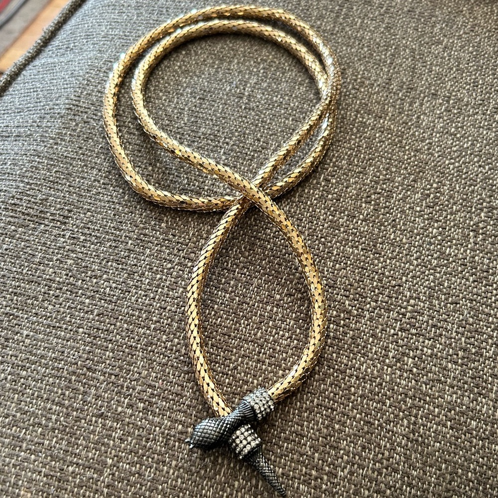 WHITING & DAVIS Vintage Gold & Black Snake Necklace or Belt